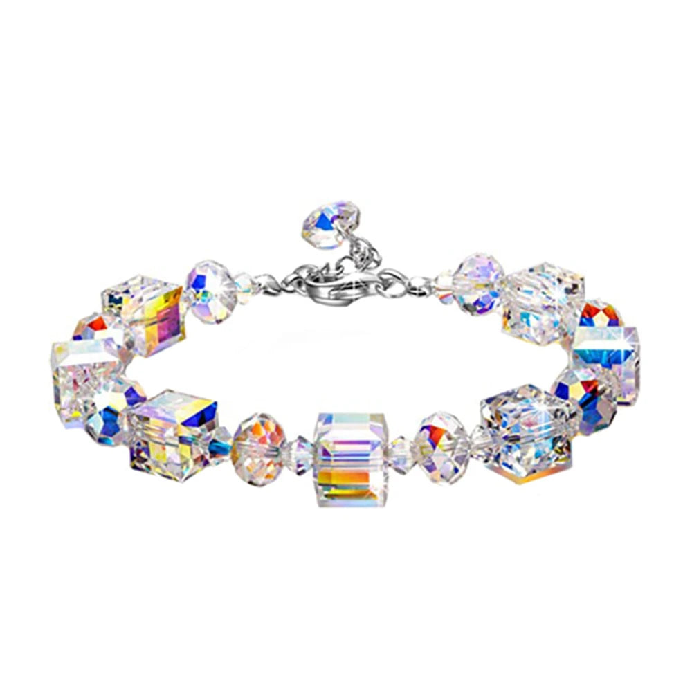 Luxury Design 8mm Sugar Cube Crystal Bracelet Necklace Earrings Jewelry Set Shine Lady Party Accessories Romantic Valentine Gift-Dollar Bargains Online Shopping Australia