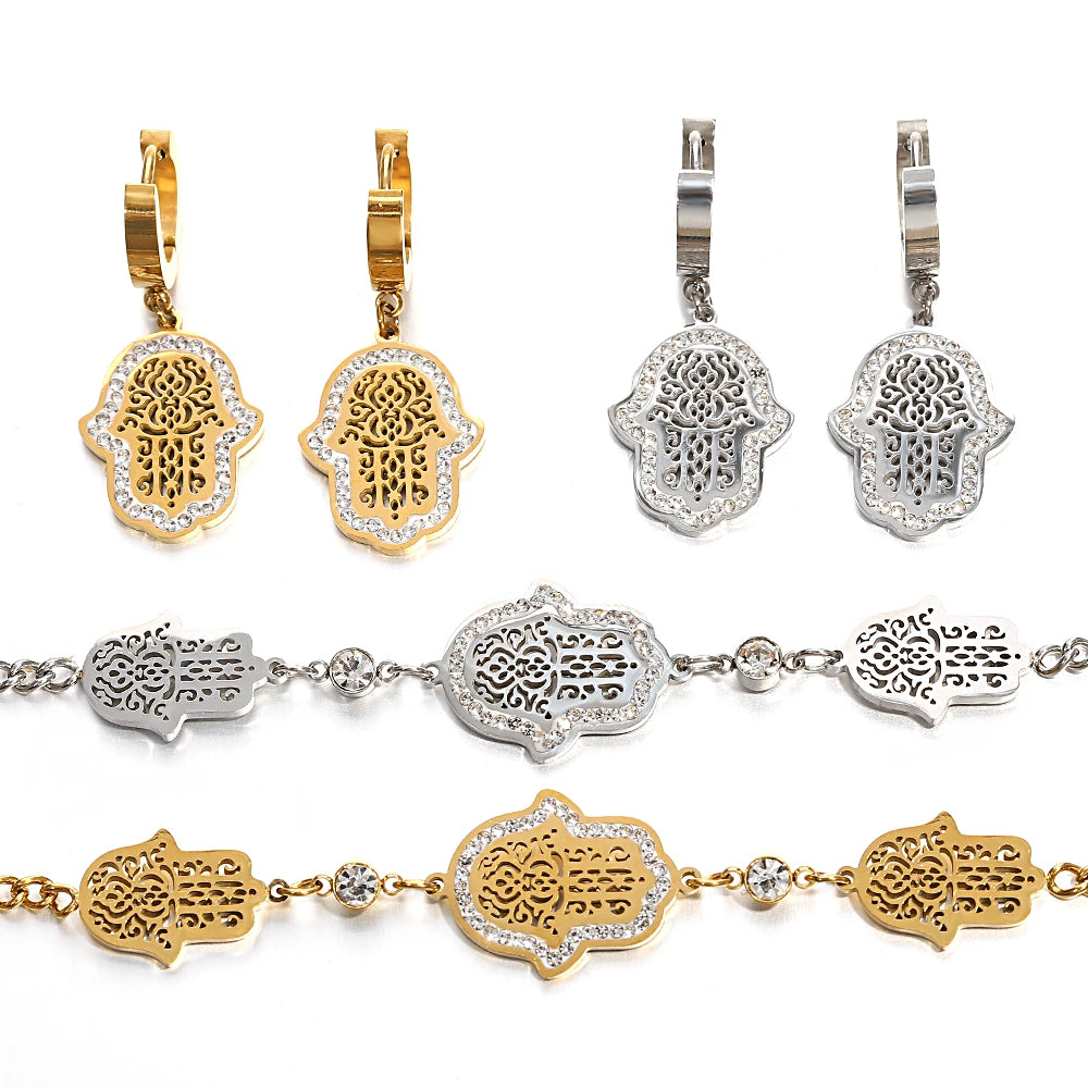 Hand Bracelet Earrings Necklace Miriam Hand Charm Wristband Collar Fashion Jewelry Set Gift-Dollar Bargains Online Shopping Australia