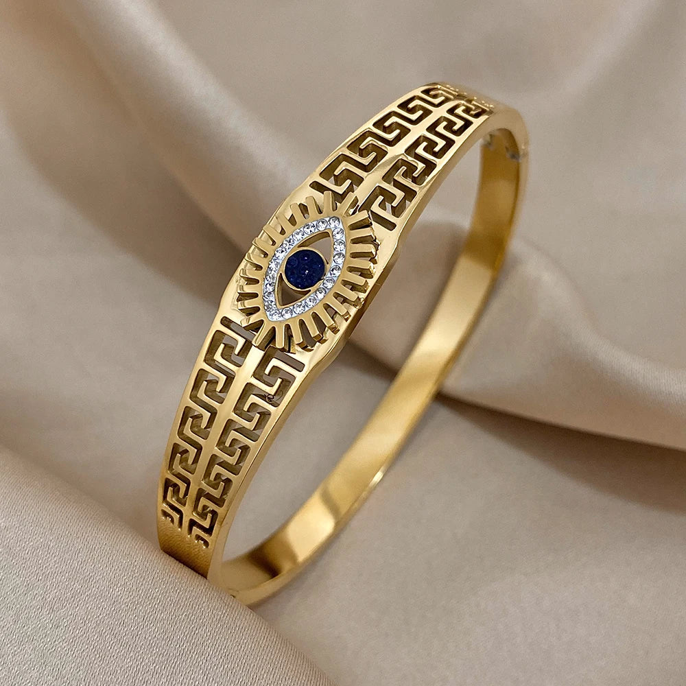 Vintage Evil Eye Bracelet Bangle For Women Stainless Steel Gold Plated Cuff Bracelet Brand Designer Tibetan Mati Greek Wristband-Dollar Bargains Online Shopping Australia