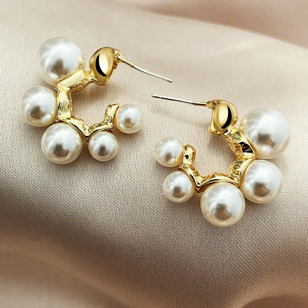 Circle Earrings For Women Vintage Punk Baroque Pearl Earrings Stainless Steel Ear Clip Women Jewelry Imitation Pearl-Dollar Bargains Online Shopping Australia