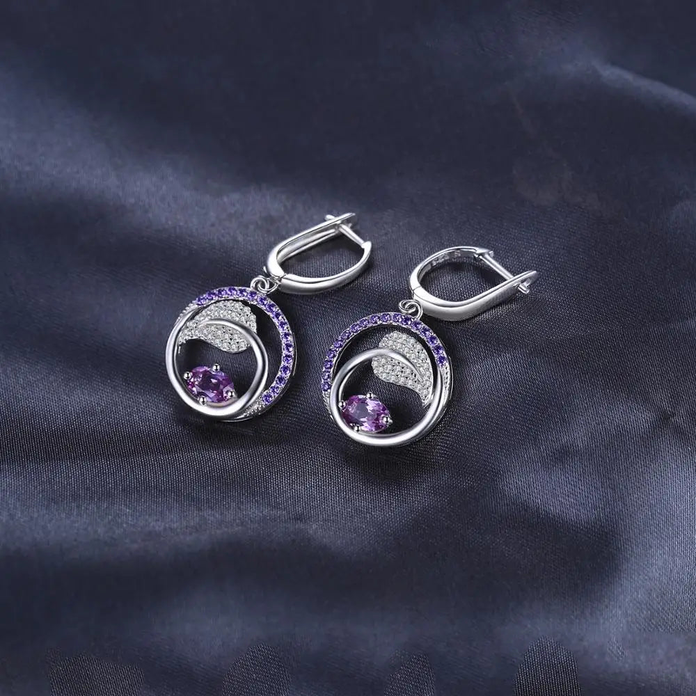 Leaf 1.2ct Created Alexandrite Sapphire 925 Sterling Silver Drop Earrings for Women Purple Gemstone Jewelry Gift