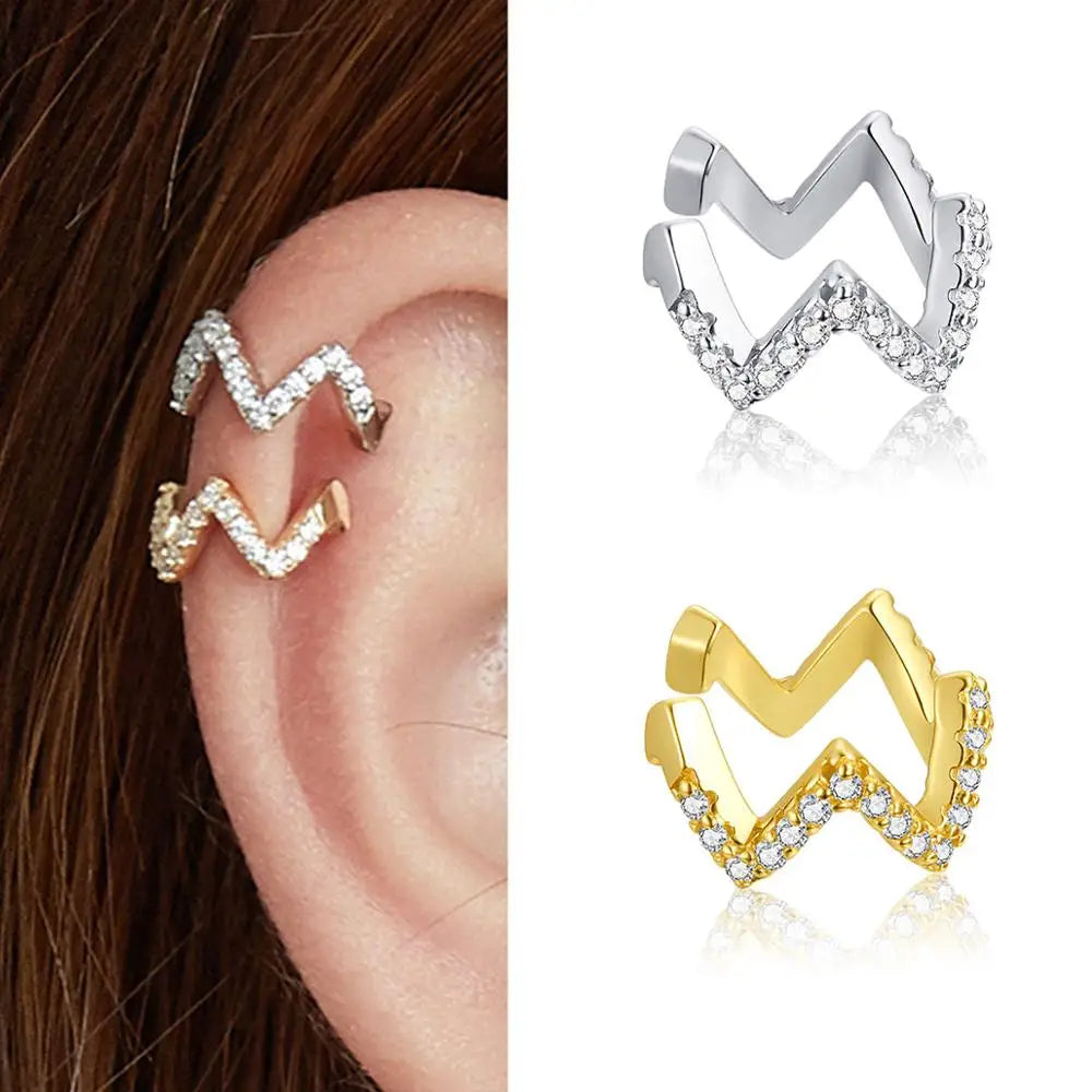 Ear Cuff Silver Clip Earrings for Women Gold Color Spain Fashion Jewelry Rhinestone Tiny Earrings-Dollar Bargains Online Shopping Australia