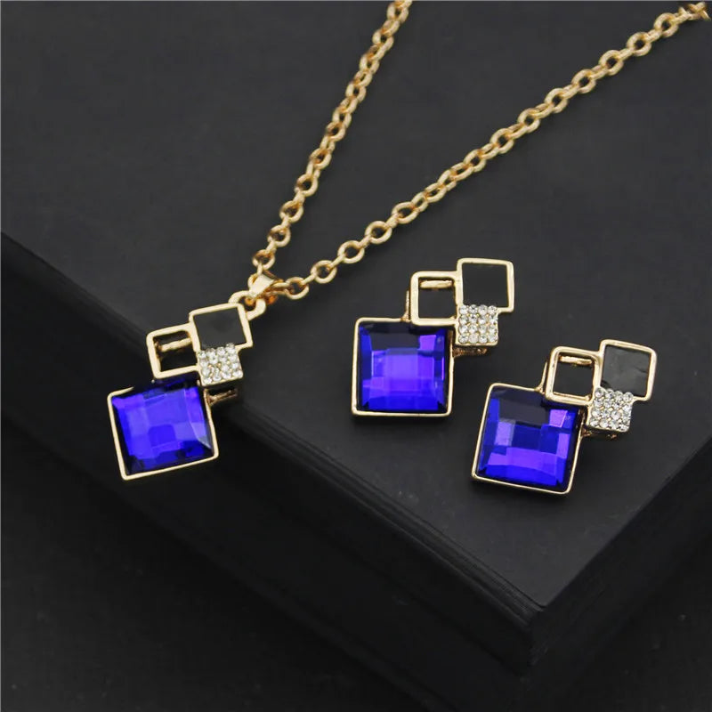 Crystal Pendants Necklace Earrings Sets for Women Jewelry Set Bridal Wedding Choker Necklace Set-Dollar Bargains Online Shopping Australia