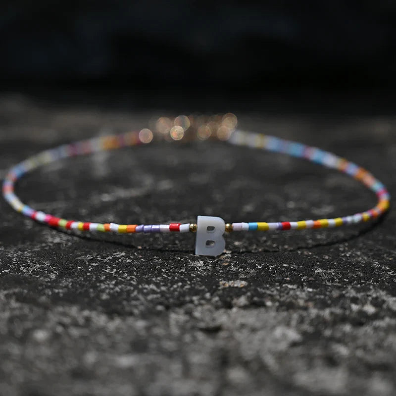 Bohemia Beaded Choker Necklace for Women Initial 26 Letters Pendant Chain Necklace Fashion Shell Pearl Jewelry Boho Accessories