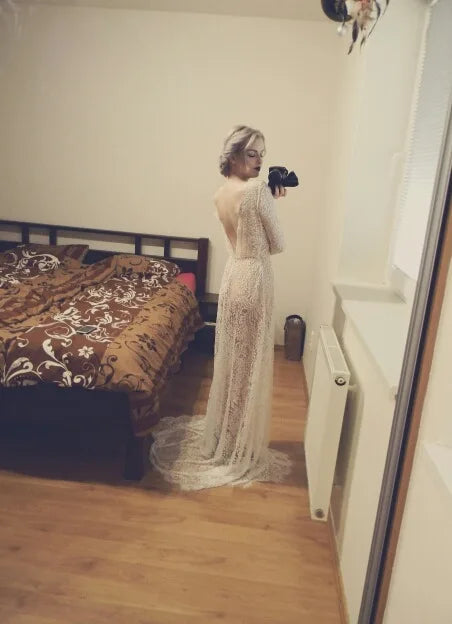 Mermaid Long Lace Dress Long Sleeve Backless Party Dress Transparent Sexy and Elegant Women's Dresses-Dollar Bargains Online Shopping Australia