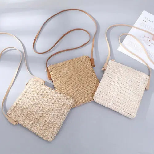 Summer Women New Fashion Straw Bag Rattan Woven Tote Purse New Crossbody Messenger Bag Plait Small Square Handbag Boho Beach-Dollar Bargains Online Shopping Australia