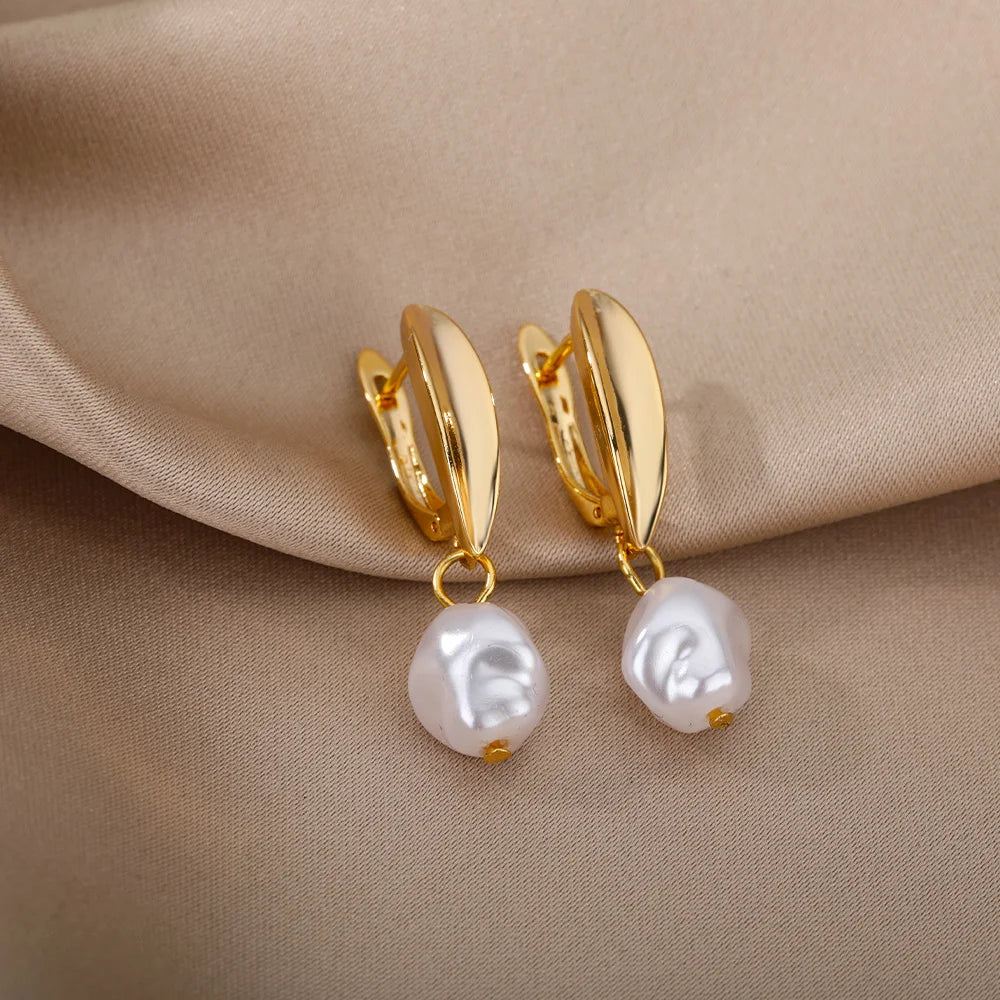 Circle Earrings For Women Vintage Punk Baroque Pearl Earrings Stainless Steel Ear Clip Women Jewelry Imitation Pearl-Dollar Bargains Online Shopping Australia
