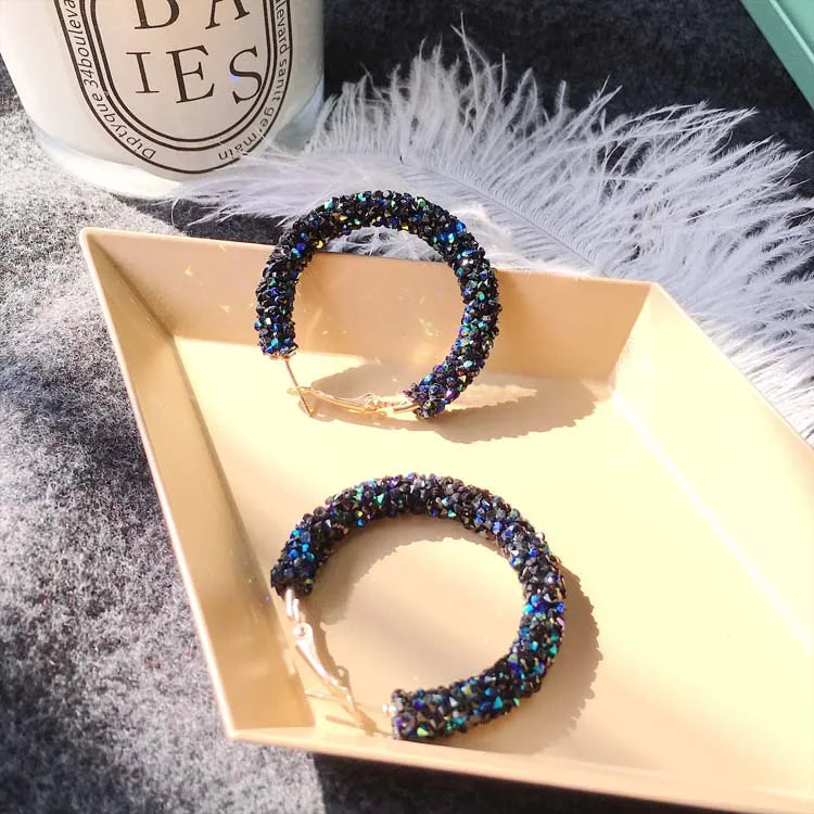 Earrings Charm Feast Exaggerated Geometric Round Shiny Circle Frosted Crystal Big Earrings Fashion Jewelry Women's