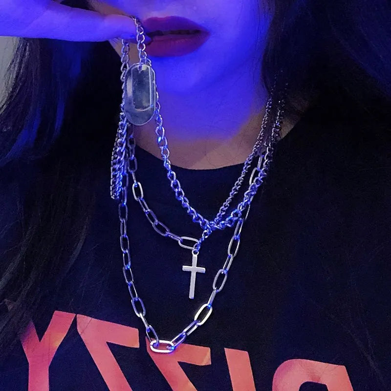 Multilayer Hip Hop Long Chain Necklace For Women Men Jewelry Gifts Key Cross Pendant Necklace Accessories-Dollar Bargains Online Shopping Australia