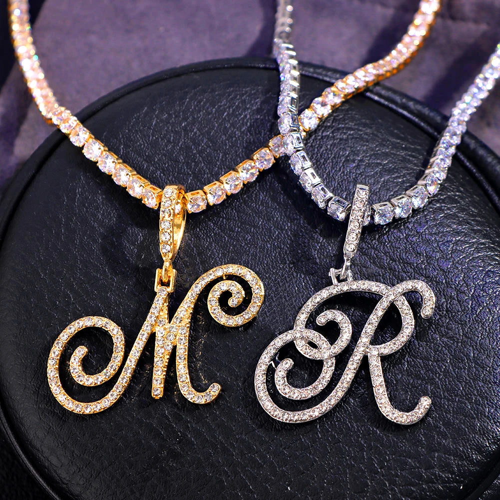 Cursive Letters Cubic Zirconia Chain Name Necklace Hip Hop Jewelry Gold Silver Color CZ-Dollar Bargains Online Shopping Australia