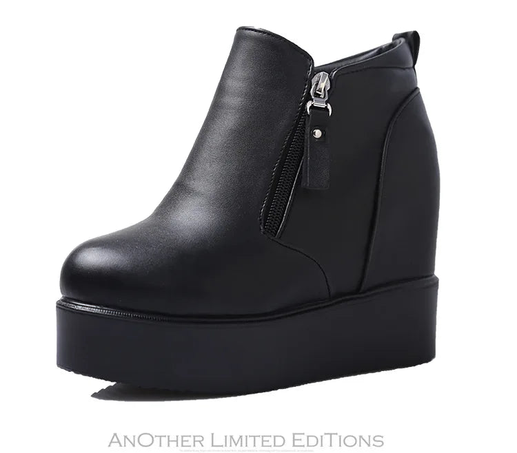 thick-soled inner heightening ankle boots women super high heel non-slip double side zipper boots