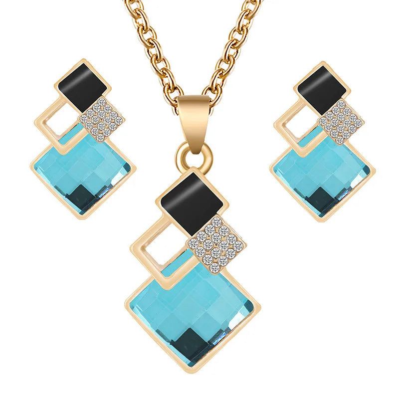 Crystal Pendants Necklace Earrings Sets for Women Jewelry Set Bridal Wedding Choker Necklace Set-Dollar Bargains Online Shopping Australia