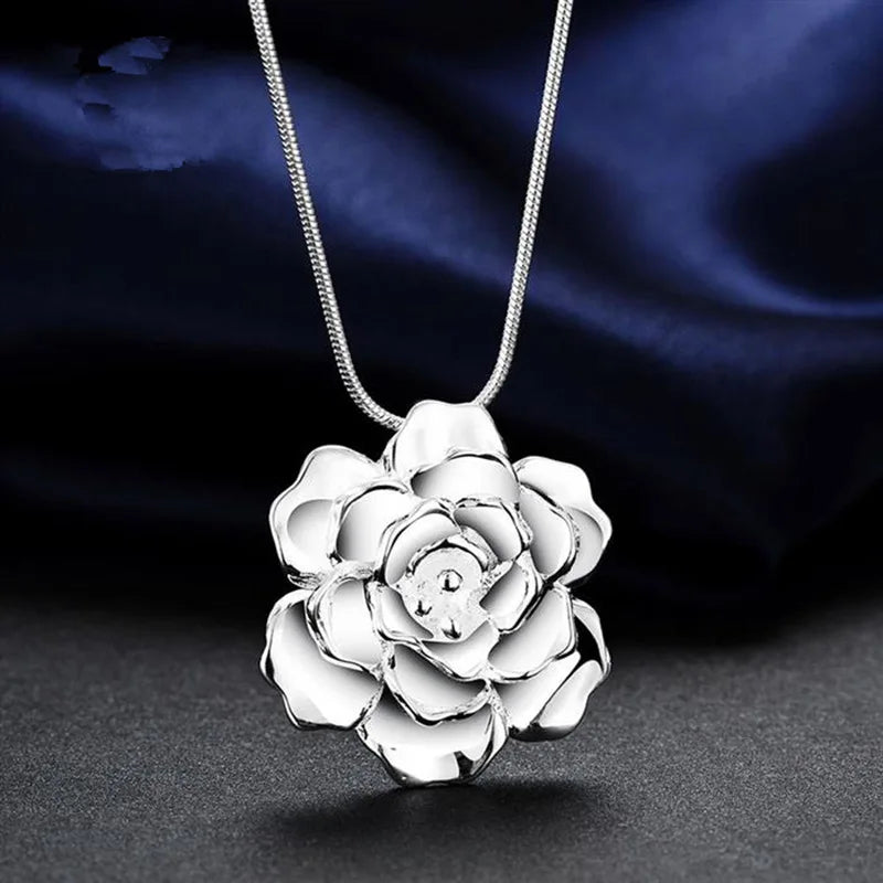 925 Sterling Silver Snake Chain Flower Pendant Necklace For Women Fashion Wedding Party Charm Jewelry-Dollar Bargains Online Shopping Australia