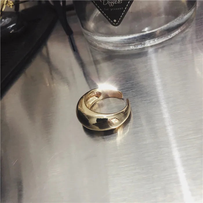 Glossy Wide Version Gold Color Plated Exaggerated Metal Rings Open Adjustable Ring for Women Men Jewelry-Dollar Bargains Online Shopping Australia