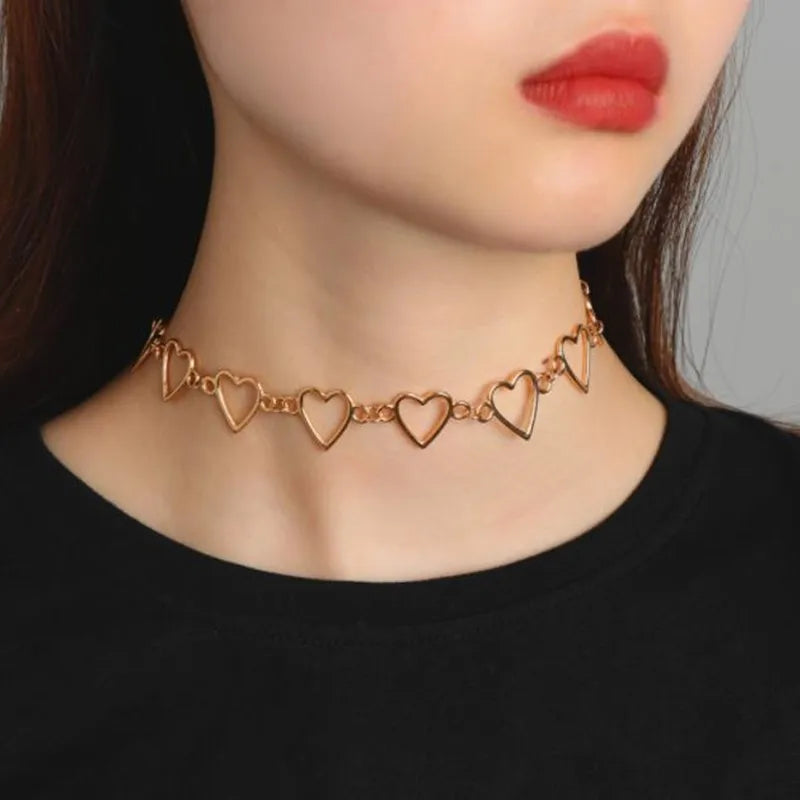 HollowLove Heart Choker Necklace Statement Girlfriend Bicolor Necklace-Dollar Bargains Online Shopping Australia