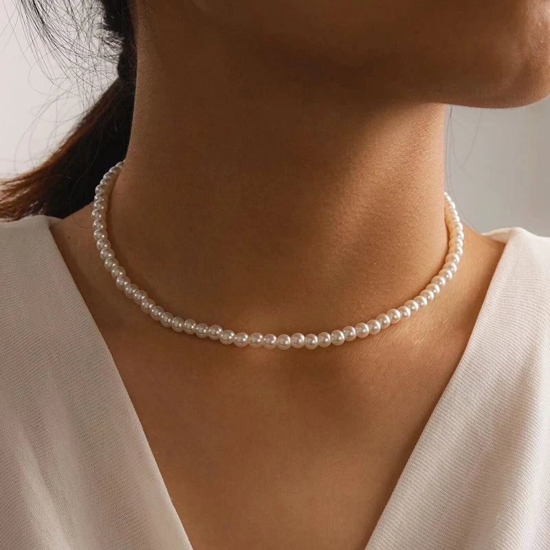 Pearl Choker Necklace Big Round Pearl Wedding Necklace for Women Charm Fashion Jewelry