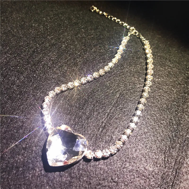 Shine Big Heart Crystal Choker Necklaces for Women Geometric Rhinestones Necklaces Statement Jewelry Party Gifts-Dollar Bargains Online Shopping Australia