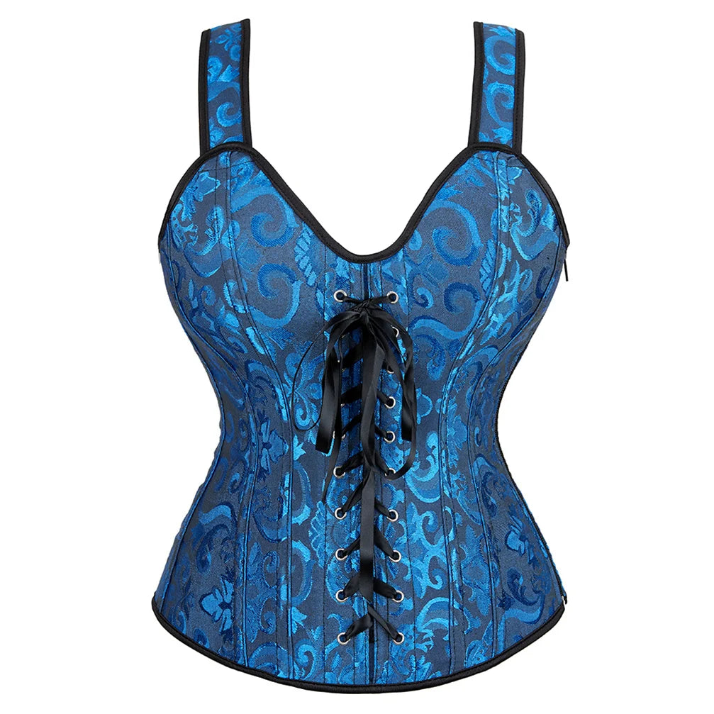 Steampunk Corset with Cup Lingerie Zipper Side Straps Overbust Corset Waist Trainer Bustier Plus Size-Dollar Bargains Online Shopping Australia