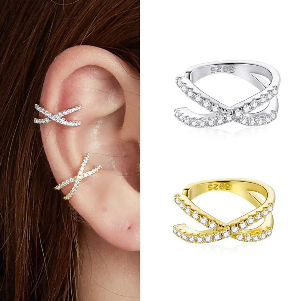 Ear Cuff Silver Clip Earrings for Women Gold Color Spain Fashion Jewelry Rhinestone Tiny Earrings-Dollar Bargains Online Shopping Australia