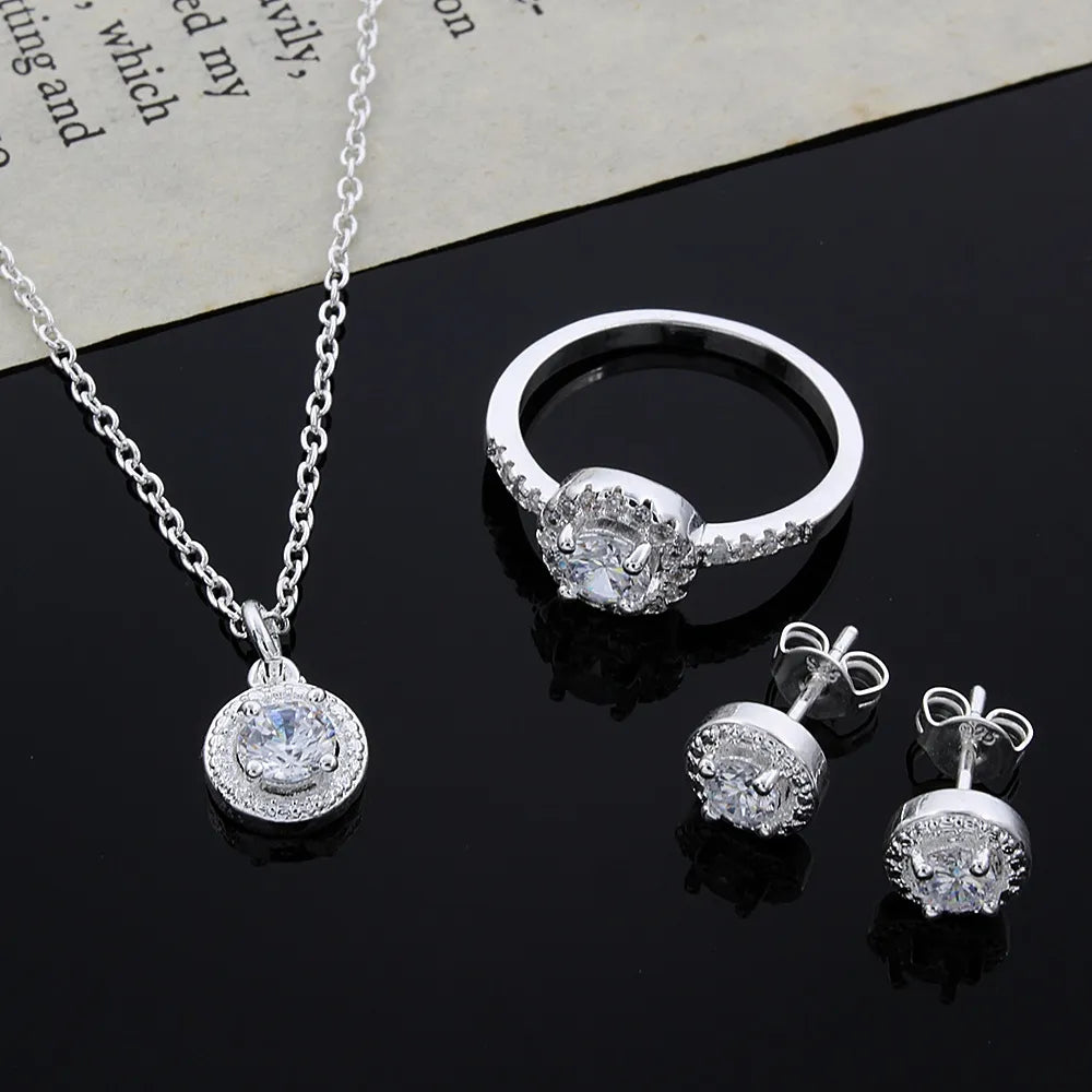 925 Sterling silver Cute Solid Christmas gift noble fashion elegant women shiny crystal CZ necklace earring ring jewelry Set-Dollar Bargains Online Shopping Australia
