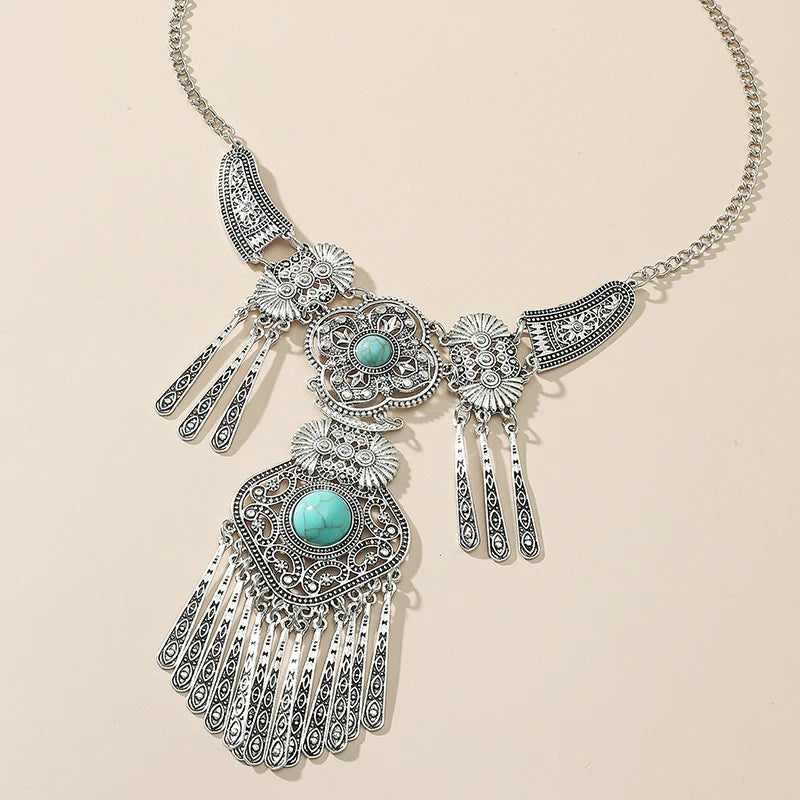Vintage Tassel Statement Necklaces for Women Boho Ethnic Geometric Crystal Gold Silver Color Charm Femme Necklaces Jewelry-Dollar Bargains Online Shopping Australia