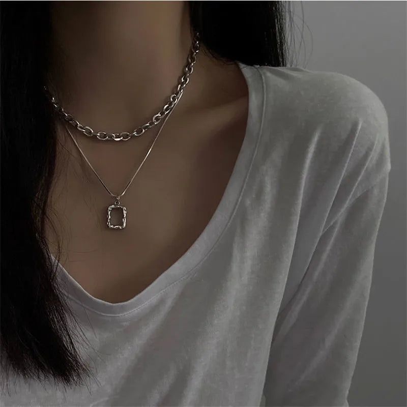 Women Pendant Necklaces Fine Double Link Chain Metal Heart Party Necklace Jewelry Gift-Dollar Bargains Online Shopping Australia