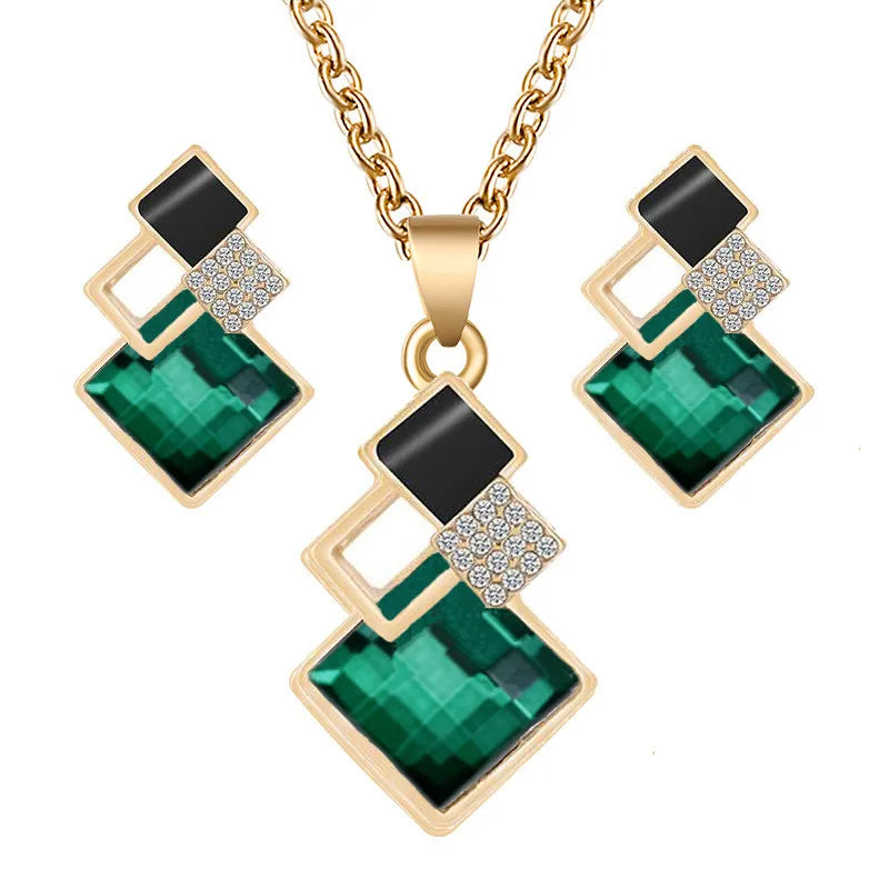 Crystal Pendants Necklace Earrings Sets for Women Jewelry Set Bridal Wedding Choker Necklace Set-Dollar Bargains Online Shopping Australia