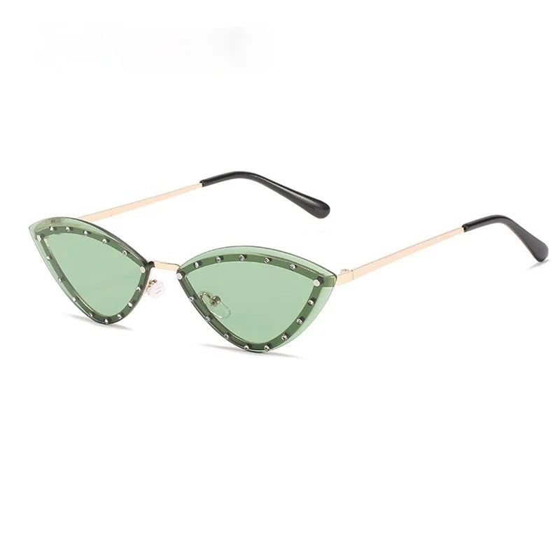 Triangle Cat Eye Sunglasses Alloy Rimless Crystal Shiny Sun Glasses Female Unique Elegant Green Rhinestone Shades-Dollar Bargains Online Shopping Australia