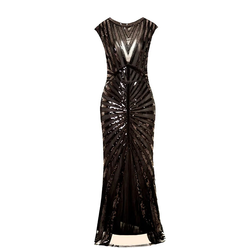 Women 1920s Great Gatsby Dress Long 20s Flapper Dress Vintage O Neck Sleeveless Backless Maxi Party Dress for Prom Cocktail