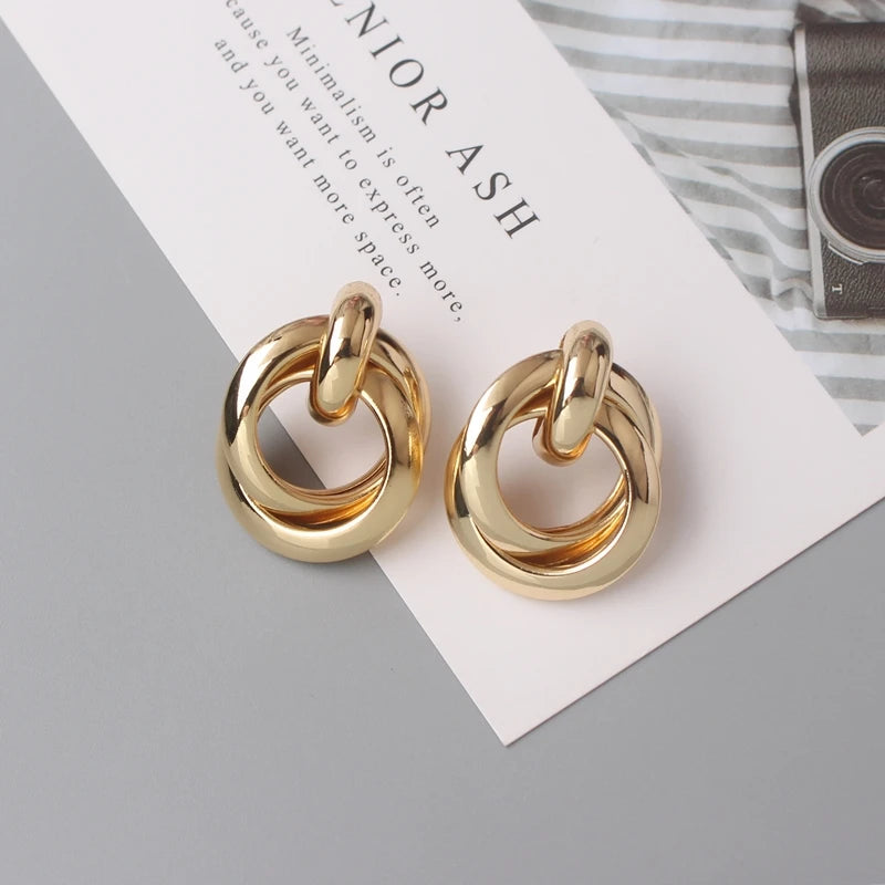 Exaggerated Geometry Irregular Metal Dangle Earrings Spiral Twist Knot Round Smooth Brincos Jewelry-Dollar Bargains Online Shopping Australia