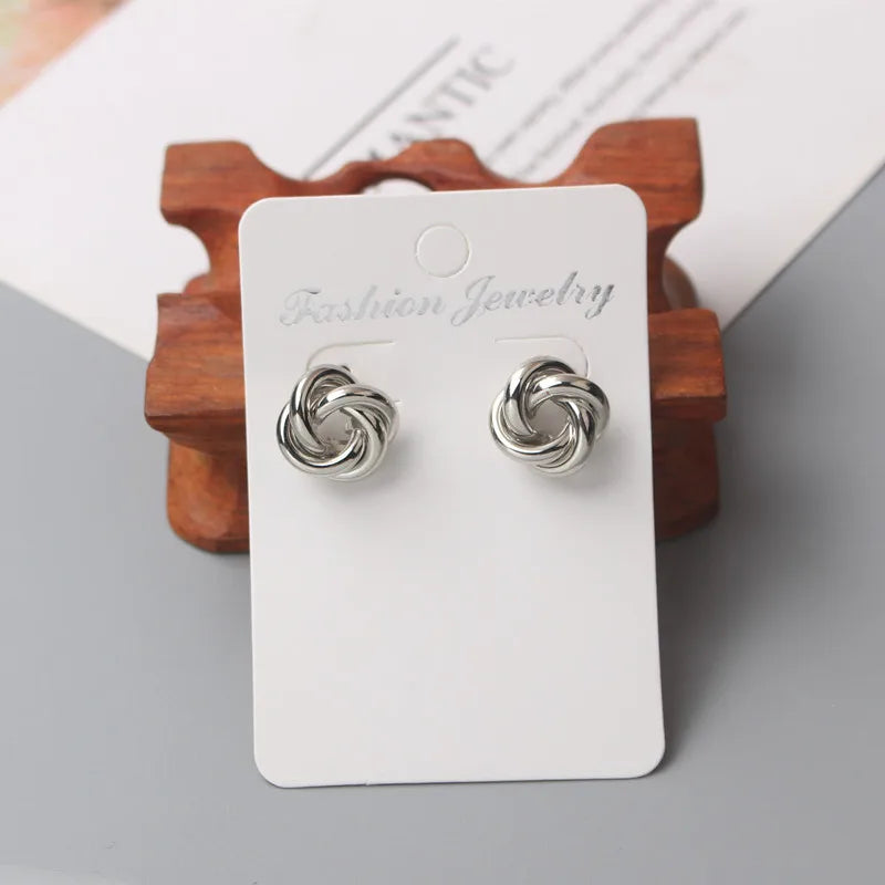 Tiny Metal Stud Earrings for Women Gold Color Twist Round Earrings Small Unusual Earrings-Dollar Bargains Online Shopping Australia