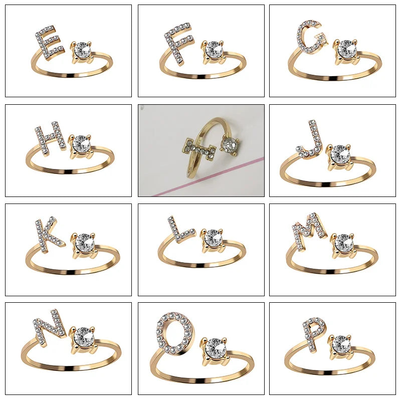 26 English Letter Open Finger Rings A-Z Initials Name Alphabet Female Creative Ring Fashion Wedding Party Jewelry Gifts-Dollar Bargains Online Shopping Australia