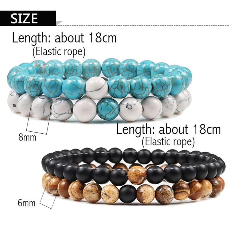Bracelet Couples Distance Black White Natural Lava Stone Tiger Eye Beaded Yoga Bracelets for Men Women Elastic Rope Jewelry