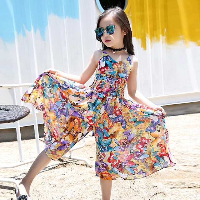 Bohemian Girls Flower Dress Kids Girl Beach Dresses Chiffon Kids Dress