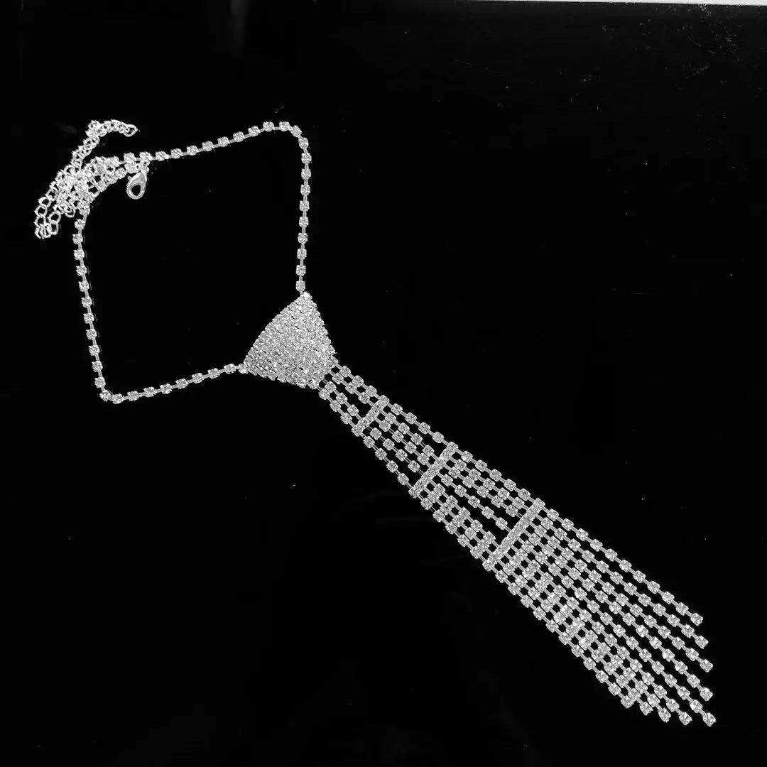Fashionable and elegant necktie Necklace flash Rhinestone Long Necklace bead chain ladies wedding ball jewelry-Dollar Bargains Online Shopping Australia