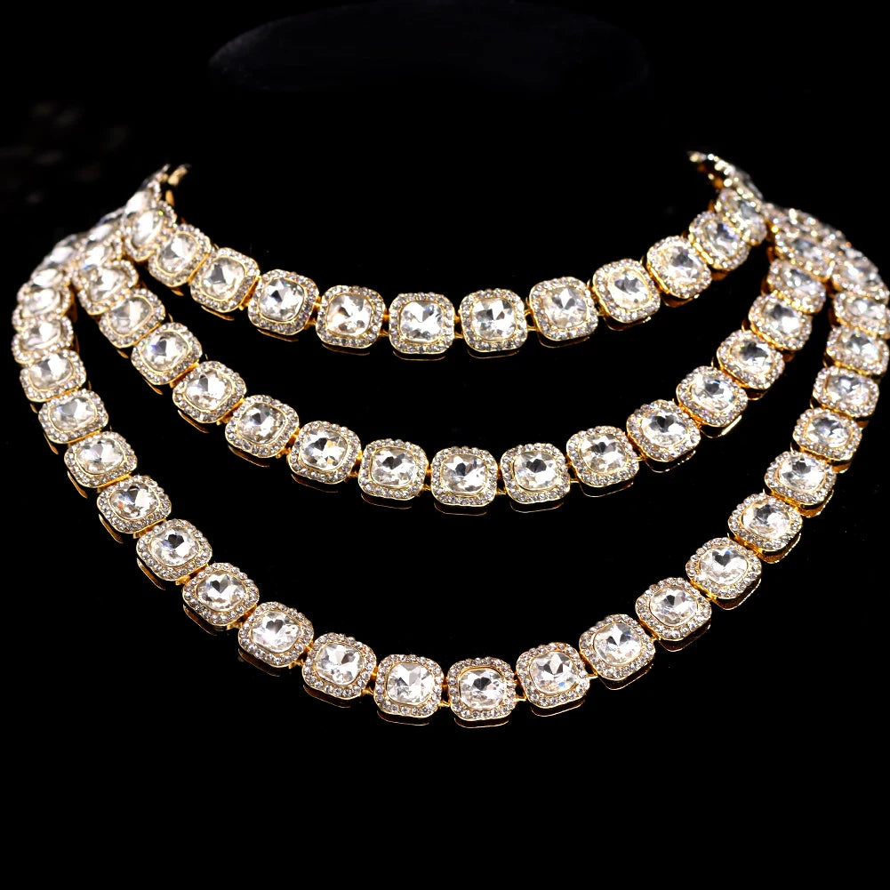 Bling Luxury Paved Crystal Heart Cuban Link Chain Necklace for Women Hip Hop Iced Out Round Square Tennis Chain Choker Jewelry-Dollar Bargains Online Shopping Australia