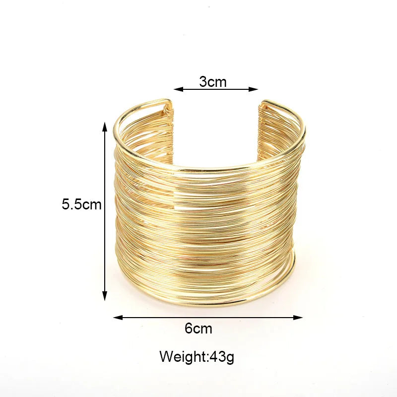 Punk Multilayer Metal Wires Strings Bracelets Bangles For Women Vintage Exaggerated Gold Color Wide Open Cuff Bangles Jewelry-Dollar Bargains Online Shopping Australia