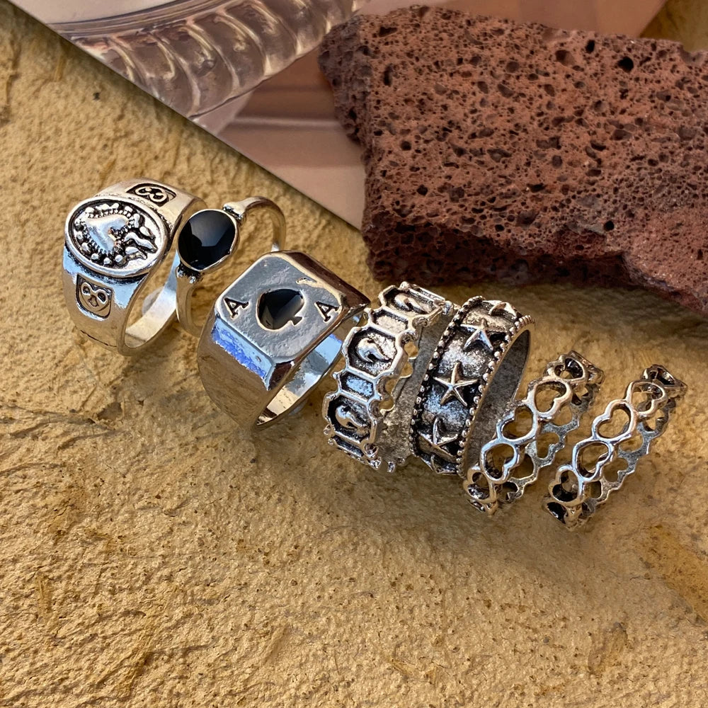 Vintage Gothic Butterfly Snake Angle Flower Multi Element Ring Set For Women Men Retro Personality Finger Adjustable Ring Gifts-Dollar Bargains Online Shopping Australia