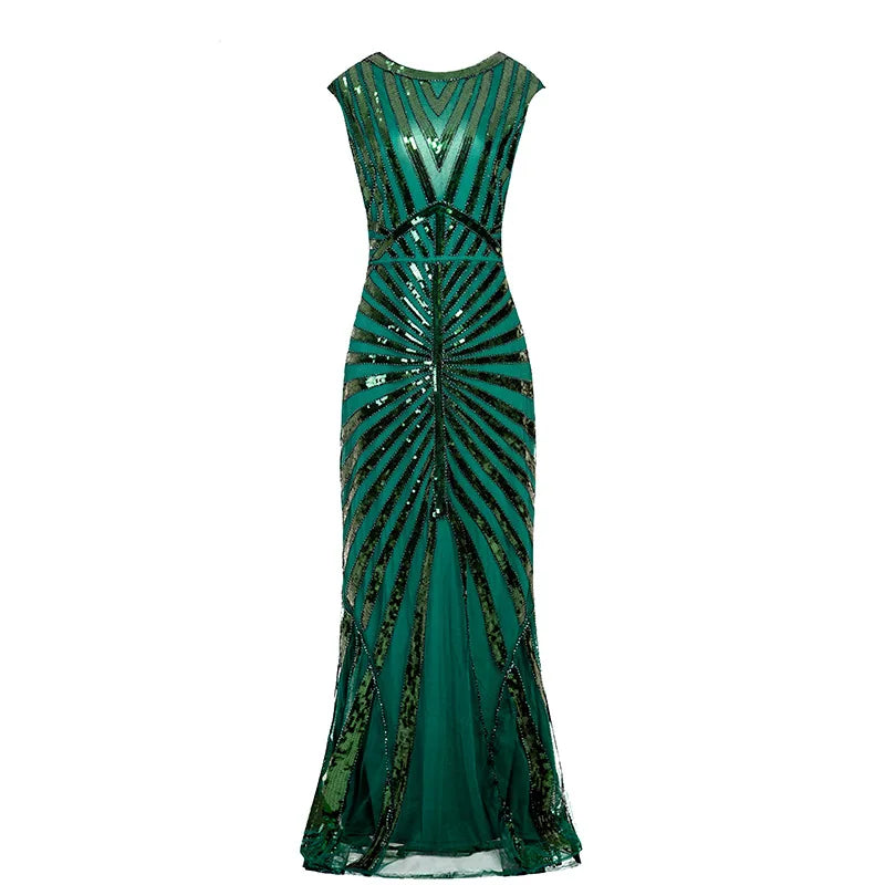Women 1920s Great Gatsby Dress Long 20s Flapper Dress Vintage O Neck Sleeveless Backless Maxi Party Dress for Prom Cocktail