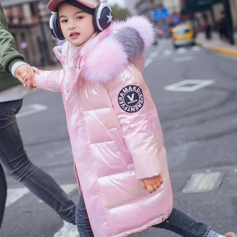 Winter Down Jacket For Girls Coat Waterproof Shiny Hooded Children Outerwear Clothing 5-14 Year Teenage Kids Parka Snowsuit-Dollar Bargains Online Shopping Australia