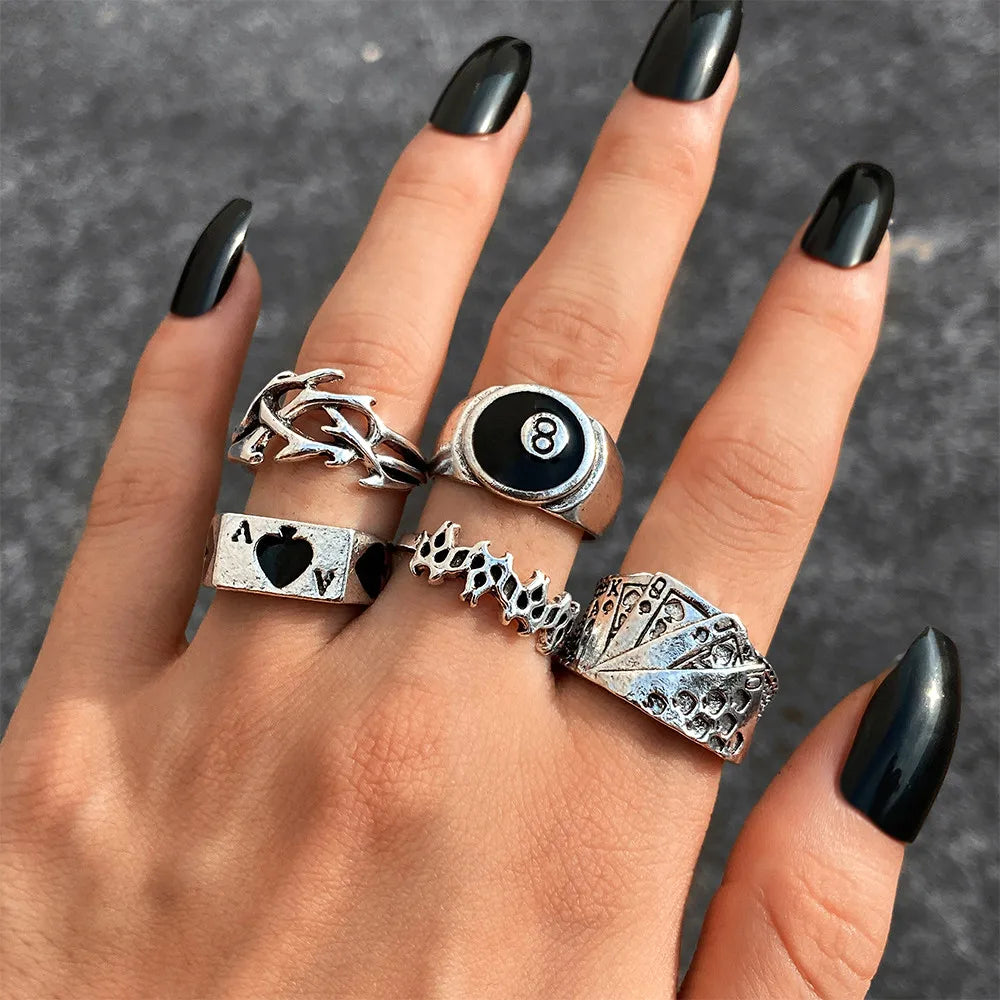 Vintage Gothic Butterfly Snake Angle Flower Multi Element Ring Set For Women Men Retro Personality Finger Adjustable Ring Gifts-Dollar Bargains Online Shopping Australia