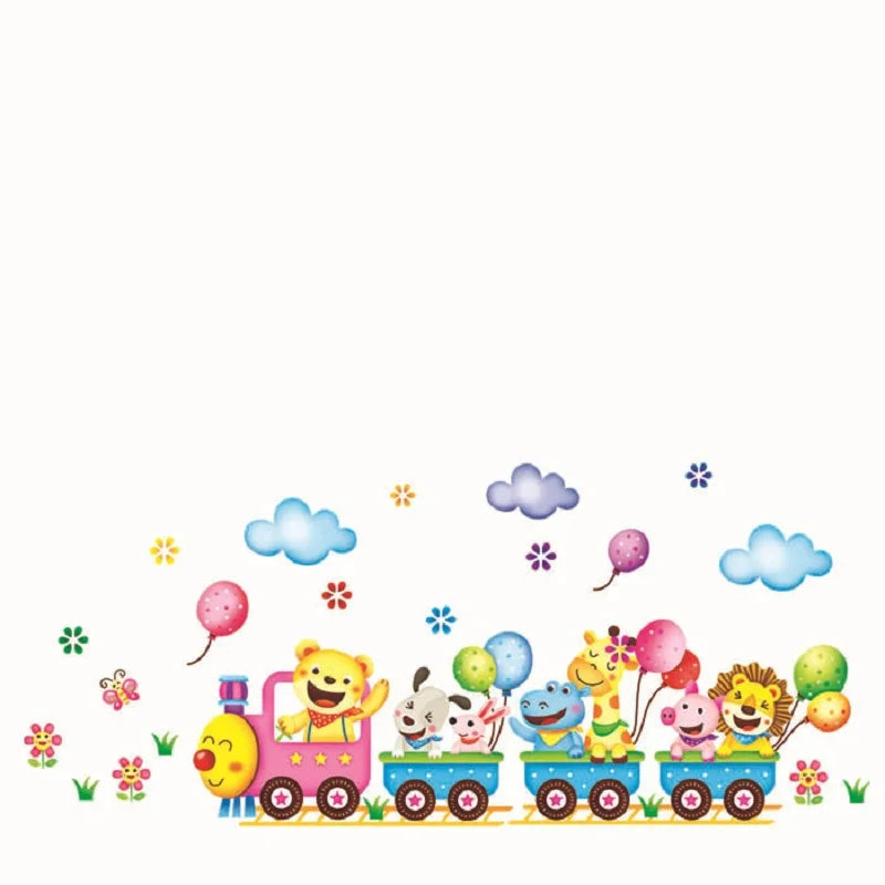 Cartoon Cute Animals Train Balloon DIY Removable Wall Stickers girls Bedroom Home Decor Mural Decal Wardrobe Art Decoration