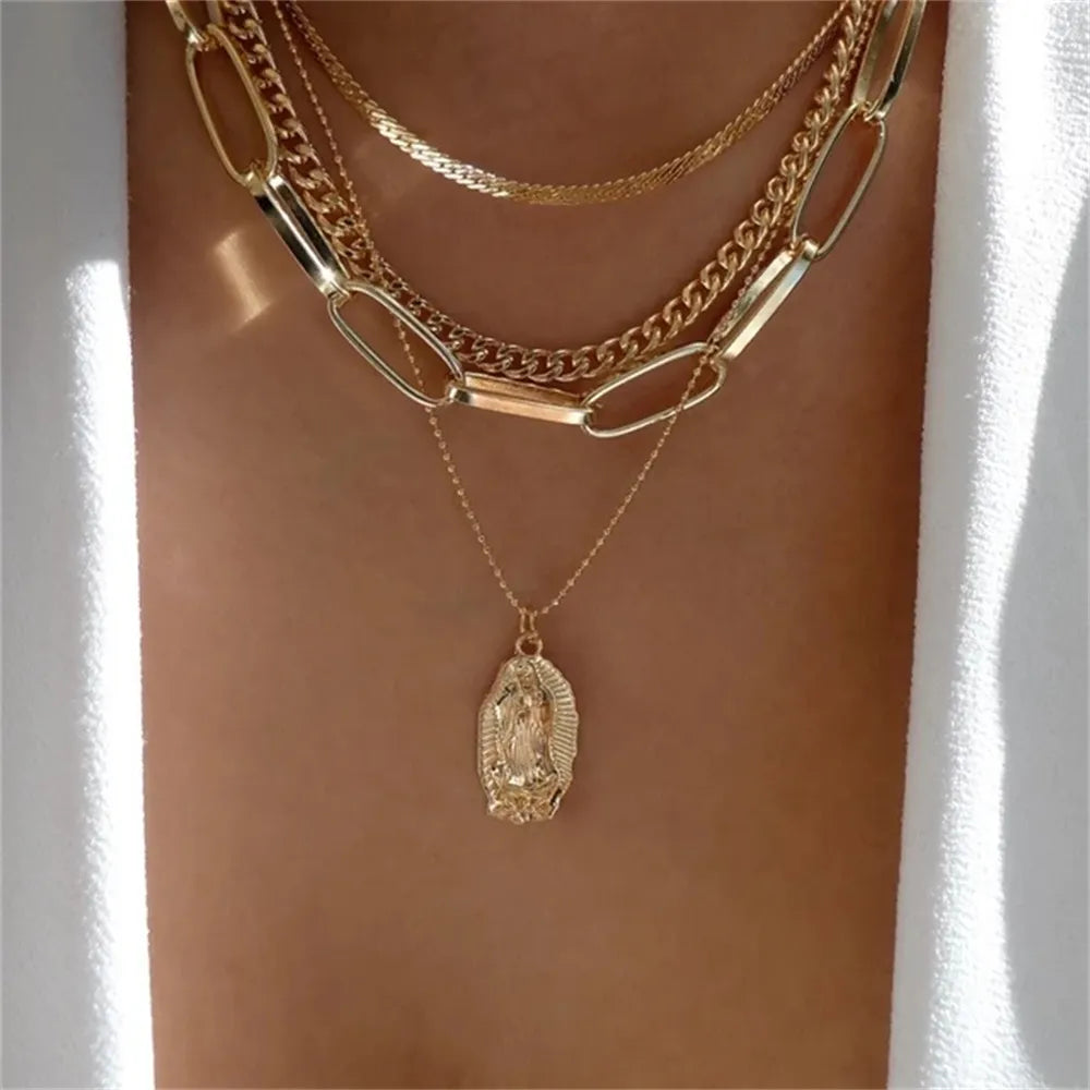 Fashion Gold Color Heart-Shaped Necklace For Women Trendy Multi-Layer Pendant Necklaces Set Jewelry Gifts