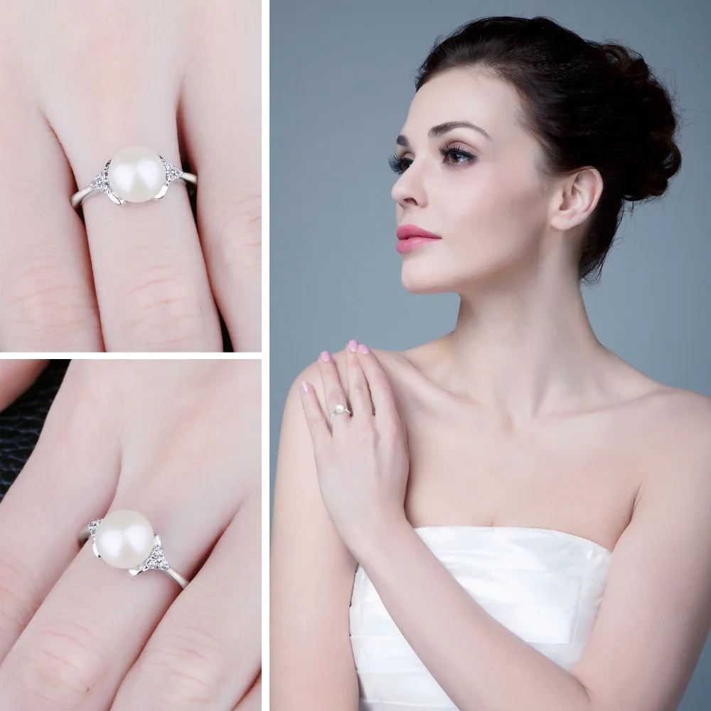 8mm Freshwater Cultured Pearl 925 Sterling Silver Rings for Women Engagement Trendy Ring Fashion Gift Fine Jewelry