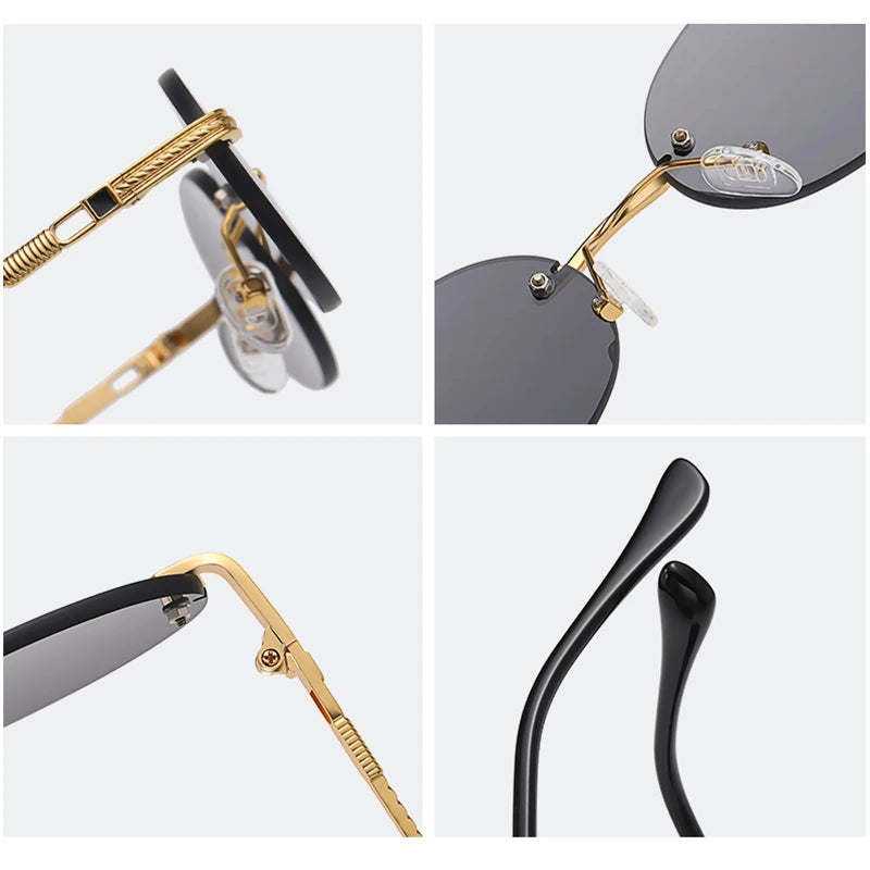 Retro Oval Sunglasses Rimless Man Blue Mirror Gold Metal Male Glasses Round Frameless Women UV400-Dollar Bargains Online Shopping Australia