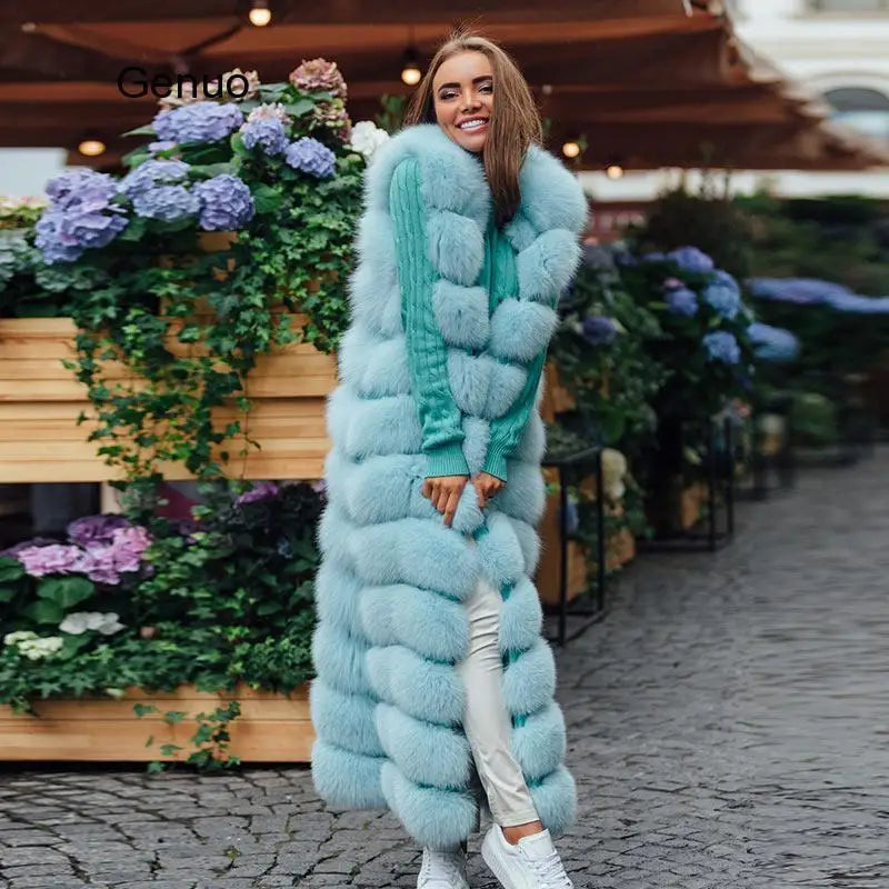 10-section Luxury Faux Fur Winter Vest Jacket Sleeveless Thick Warm Horizontal Striped Long Style Fluffy