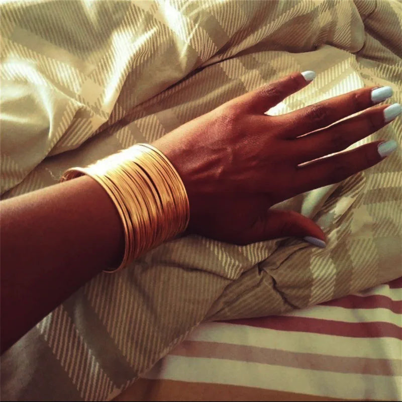 Punk Multilayer Metal Wires Strings Bracelets Bangles For Women Vintage Exaggerated Gold Color Wide Open Cuff Bangles Jewelry-Dollar Bargains Online Shopping Australia