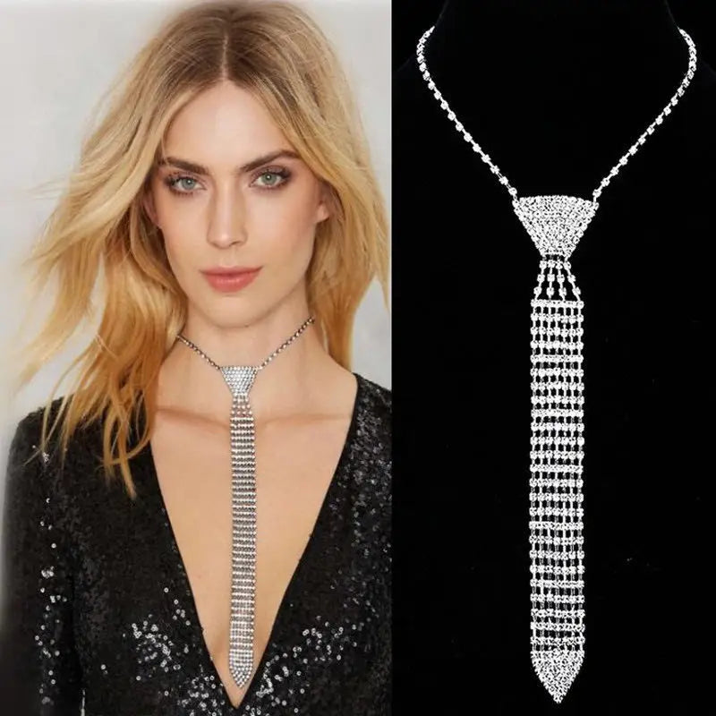 necktie Necklace flash Rhinestone Long Necklace bead chain ladies wedding ball jewelry-Dollar Bargains Online Shopping Australia