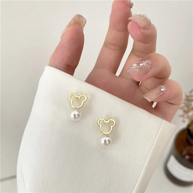 Cute Mouse Pearl Earrings Stud Wholesale 2021 Charm Exquisite Bear Stainless Steel Earrings Women's Jewelry-Dollar Bargains Online Shopping Australia