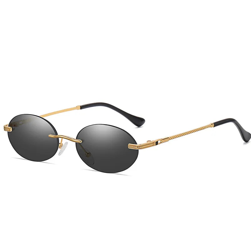 Retro Oval Sunglasses Rimless Man Blue Mirror Gold Metal Male Glasses Round Frameless Women UV400-Dollar Bargains Online Shopping Australia